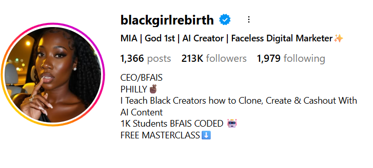 Instagram profile @blackgirlrebirth showing 213K followers